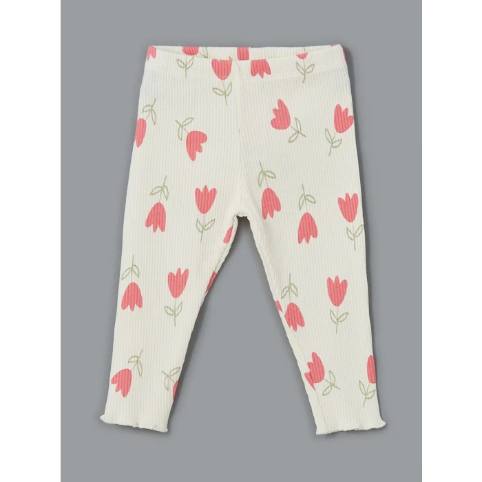 LCW baby PEMBE Bisiklet Yaka Çiçekli Kız Bebek Bluz ve Tayt 2li