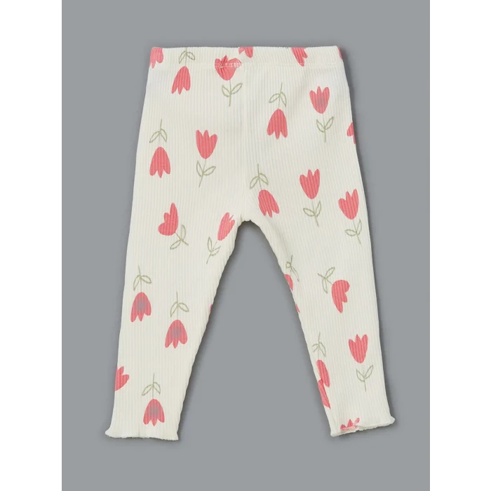 LCW baby PEMBE Bisiklet Yaka Çiçekli Kız Bebek Bluz ve Tayt 2li