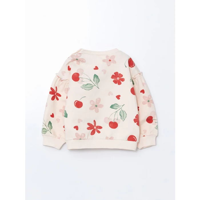 LCW baby PEMBE Bisiklet Yaka Çiçekli Kız Bebek Sweatshirt ve Tayt 2li