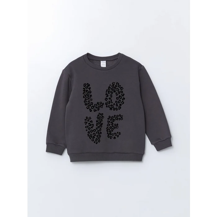 LCW Kids GRİ Bisiklet Yaka Leopar Desenli Kız Çocuk Sweatshirt ve Tayt 2li