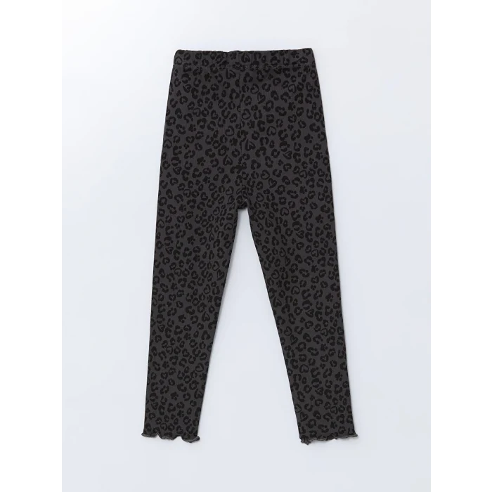 LCW Kids GRİ Bisiklet Yaka Leopar Desenli Kız Çocuk Sweatshirt ve Tayt 2li