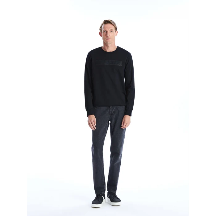 LCWAIKIKI Classic SİYAH Bisiklet Yaka Uzun Kollu Baskılı Erkek Sweatshirt