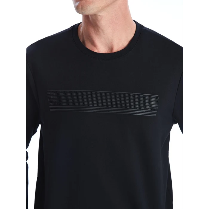 LCWAIKIKI Classic SİYAH Bisiklet Yaka Uzun Kollu Baskılı Erkek Sweatshirt