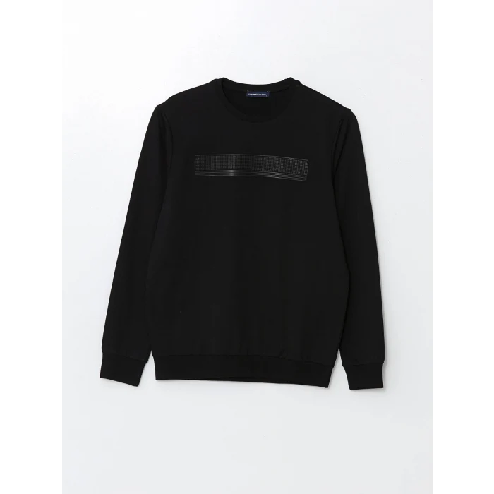 LCWAIKIKI Classic SİYAH Bisiklet Yaka Uzun Kollu Baskılı Erkek Sweatshirt