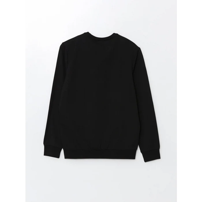 LCWAIKIKI Classic SİYAH Bisiklet Yaka Uzun Kollu Baskılı Erkek Sweatshirt