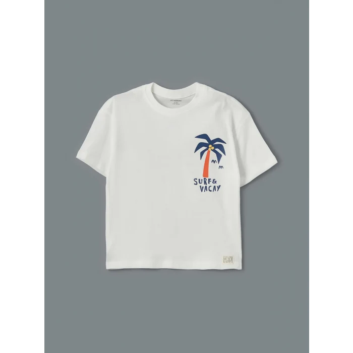 LCW Kids EKRU Bisiklet Yaka Baskılı Erkek Çocuk Tişört ve Şort 2li