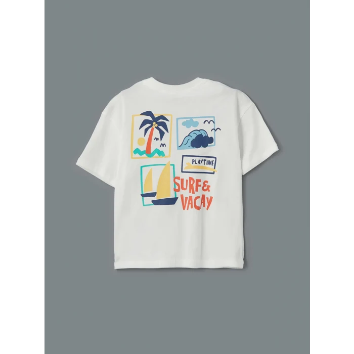 LCW Kids EKRU Bisiklet Yaka Baskılı Erkek Çocuk Tişört ve Şort 2li