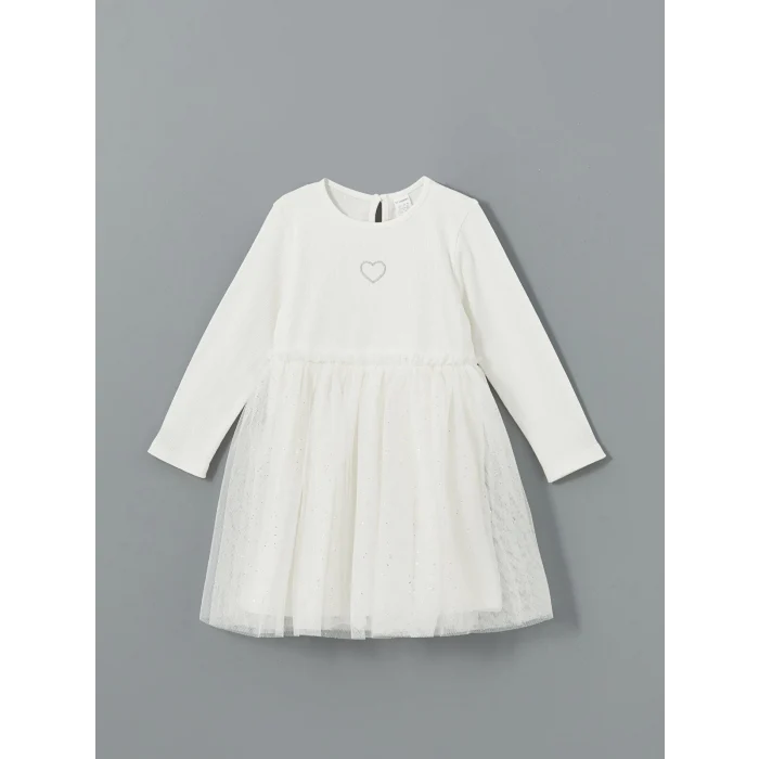LCW Kids EKRU Bisiklet Yaka Tütü Kız Çocuk Elbise