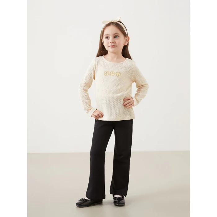 LCW Kids BEJ Bisiklet Yaka Kız Çocuk Bluz ve Tayt Pantolon 2li