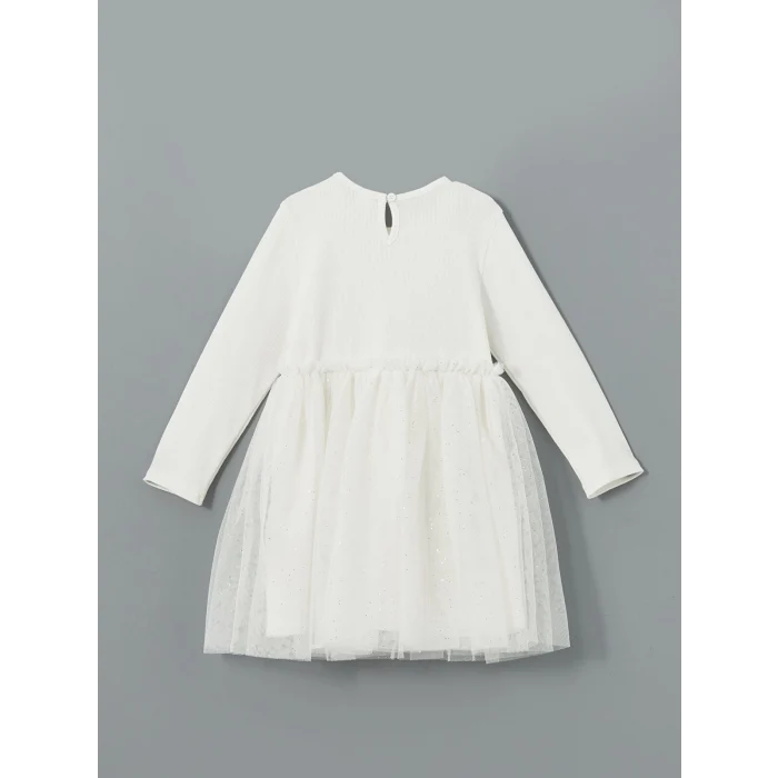LCW Kids EKRU Bisiklet Yaka Tütü Kız Çocuk Elbise