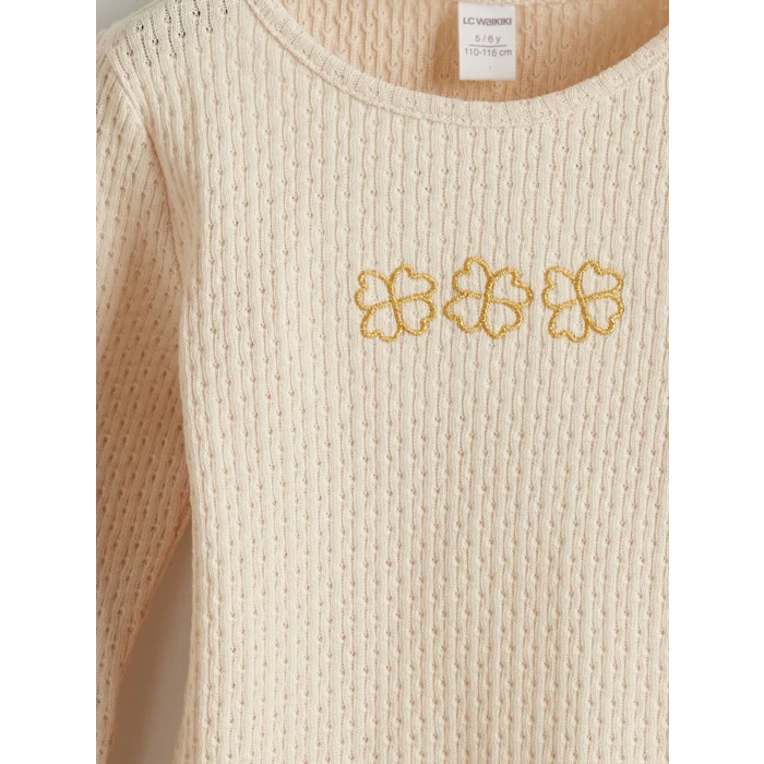 LCW Kids BEJ Bisiklet Yaka Kız Çocuk Bluz ve Tayt Pantolon 2li