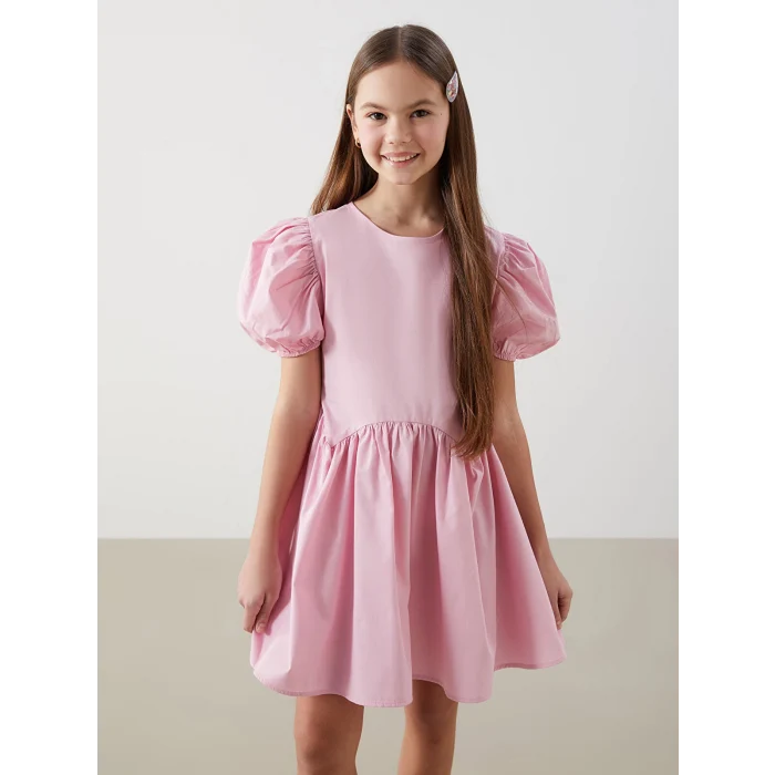 LCW Kids PEMBE Bisiklet Yaka Kız Çocuk Elbise