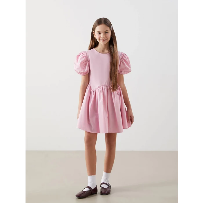 LCW Kids PEMBE Bisiklet Yaka Kız Çocuk Elbise