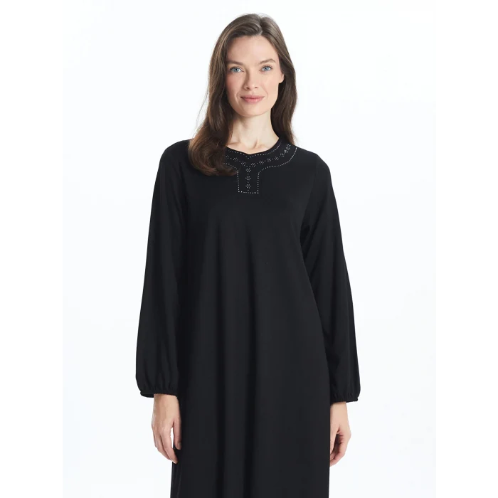 LCW Grace SİYAH Bisiklet Yaka Parlak Taşlı Kadın Elbise