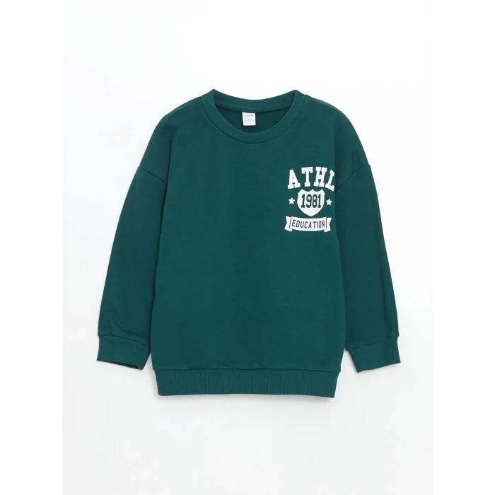 LCW Kids YEŞİL Bisiklet Yaka Baskılı Erkek Çocuk Sweatshirt ve Eşofman Alt 2li
