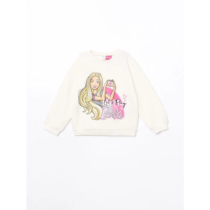 LCW Kids EKRU Baskılı Kız Çocuk Sweatshirt ve Tayt Pantolon 2li