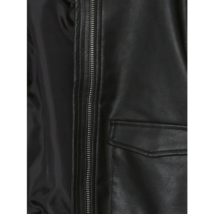 LCW Kids SİYAH Deri Görünümlü Kız Çocuk Mont