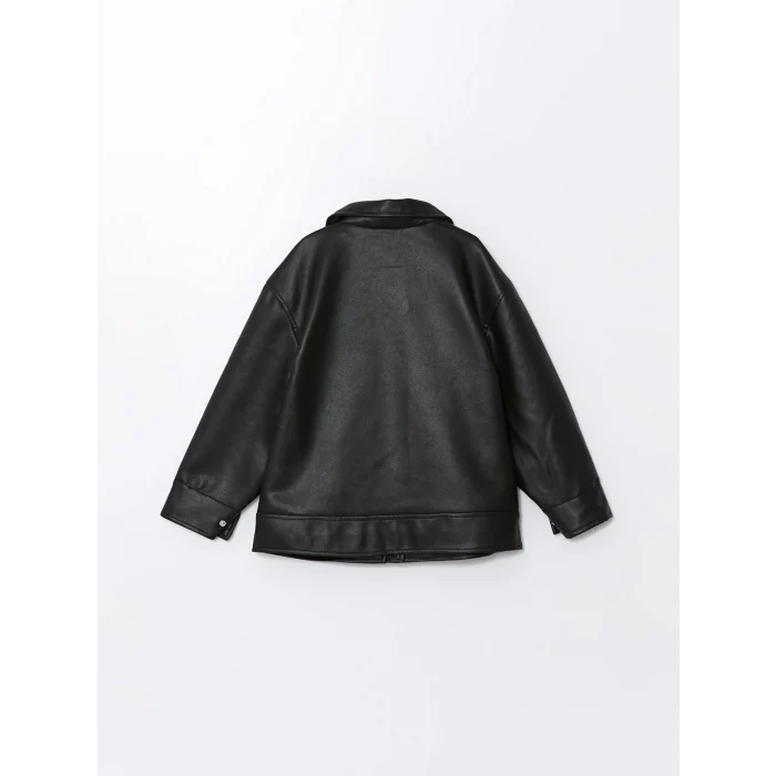 LCW Kids SİYAH Deri Görünümlü Kız Çocuk Mont