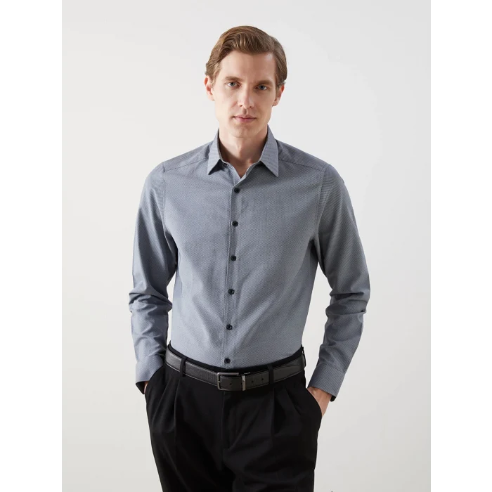 LCWAIKIKI Formal LACİVERT Slim Fit Uzun Kollu Armürlü Erkek Gömlek
