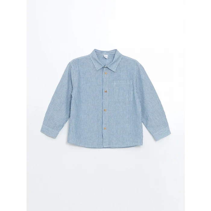 LCW Kids MAVİ Çizgili Keten Erkek Çocuk Gömlek