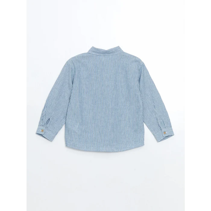 LCW Kids MAVİ Çizgili Keten Erkek Çocuk Gömlek
