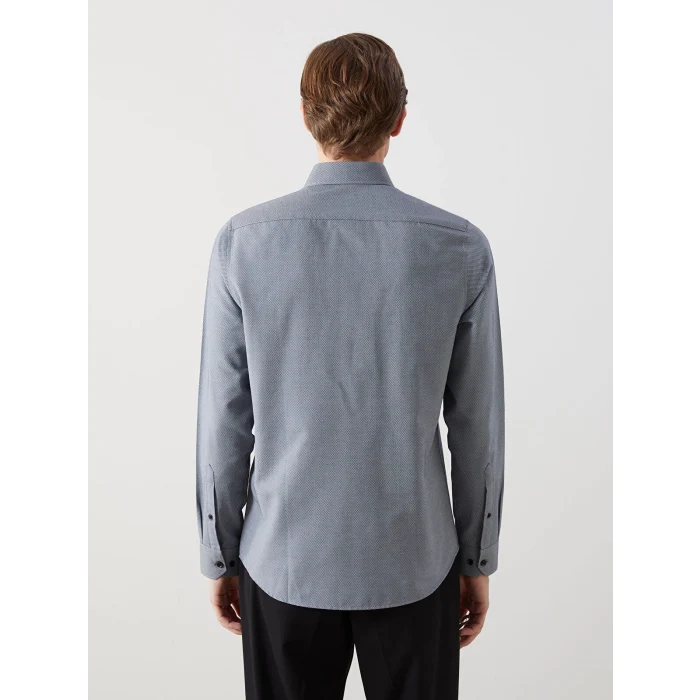 LCWAIKIKI Formal LACİVERT Slim Fit Uzun Kollu Armürlü Erkek Gömlek