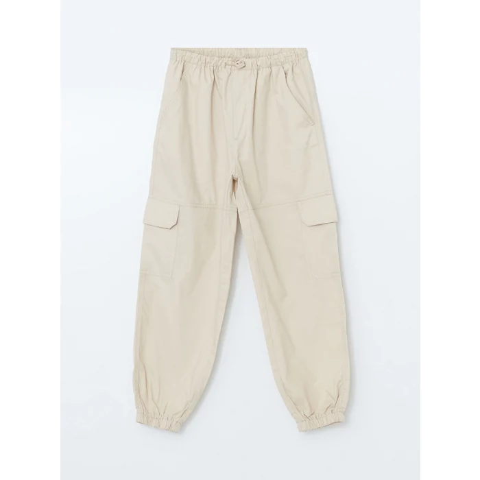 LCW Kids BEJ Beli Lastikli Kız Çocuk Kargo Jogger Pantolon