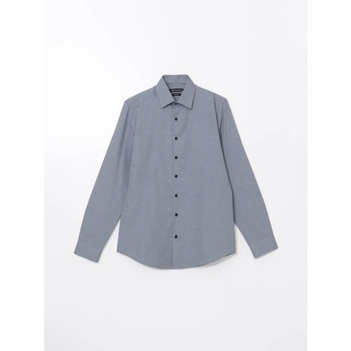 LCWAIKIKI Formal LACİVERT Slim Fit Uzun Kollu Armürlü Erkek Gömlek