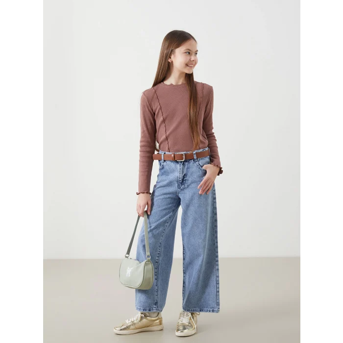 LCW Kids MAVİ Beli Ayarlanabilir Lastikli Kız Çocuk Jean Pantolon