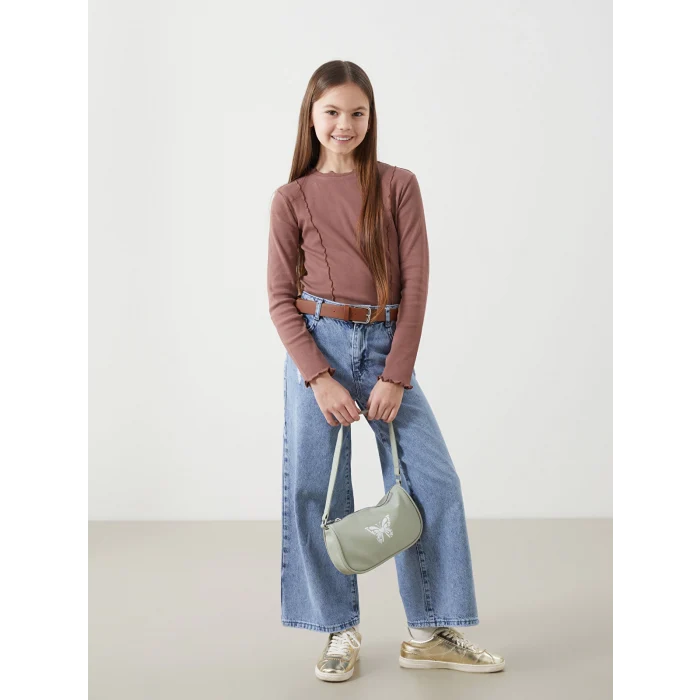 LCW Kids MAVİ Beli Ayarlanabilir Lastikli Kız Çocuk Jean Pantolon