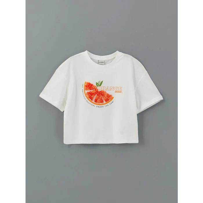 LCW Kids EKRU Bisiklet Yaka Kız Çocuk Tişört ve Şort Etek