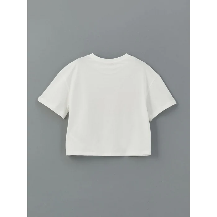 LCW Kids EKRU Bisiklet Yaka Kız Çocuk Tişört ve Şort Etek