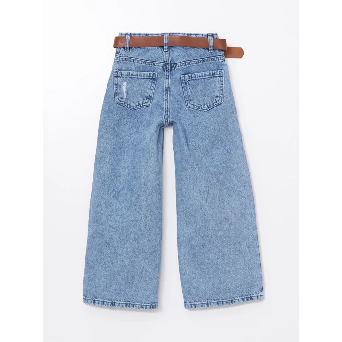 LCW Kids MAVİ Beli Ayarlanabilir Lastikli Kız Çocuk Jean Pantolon