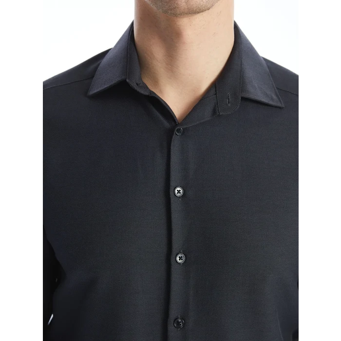 LCWAIKIKI Formal ANTRASİT Slim Fit Uzun Kollu Armürlü Erkek Gömlek