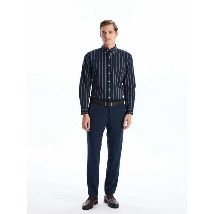 LCWAIKIKI Classic LACİVERT Regular Fit Uzun Kollu Çizgili Erkek Gömlek
