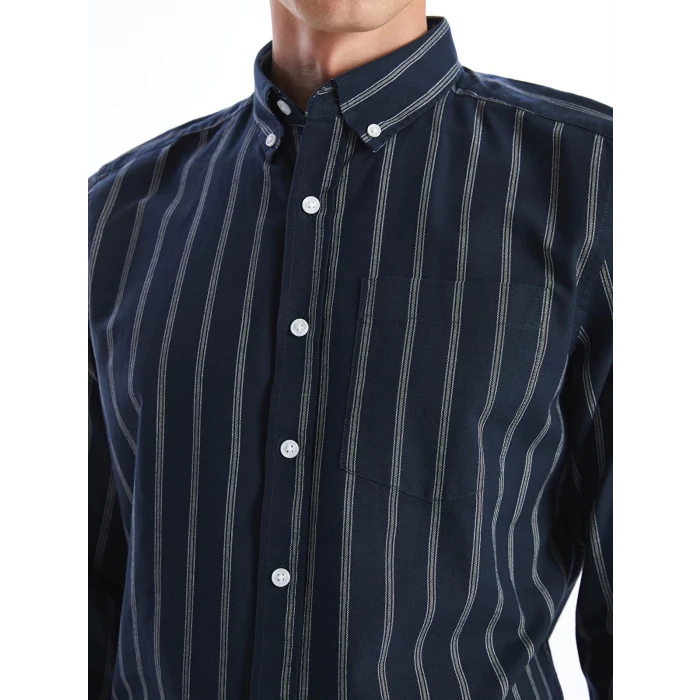 LCWAIKIKI Classic LACİVERT Regular Fit Uzun Kollu Çizgili Erkek Gömlek