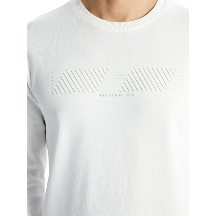 LCWAIKIKI Classic EKRU Bisiklet Yaka Uzun Kollu Baskılı Erkek Sweatshirt