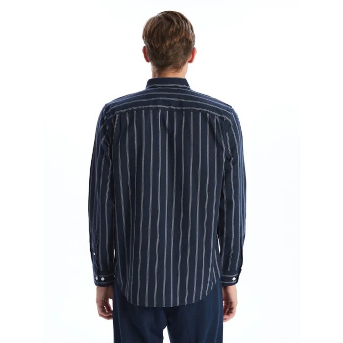 LCWAIKIKI Classic LACİVERT Regular Fit Uzun Kollu Çizgili Erkek Gömlek