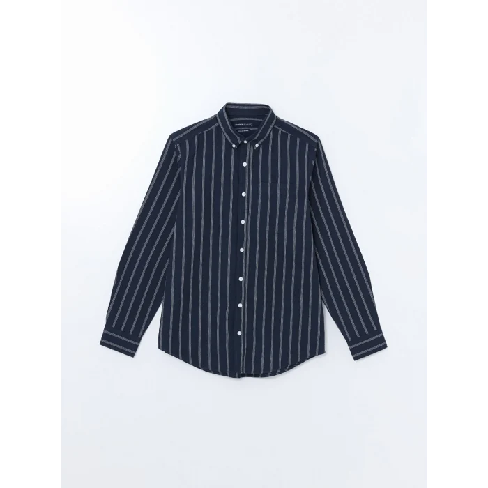 LCWAIKIKI Classic LACİVERT Regular Fit Uzun Kollu Çizgili Erkek Gömlek