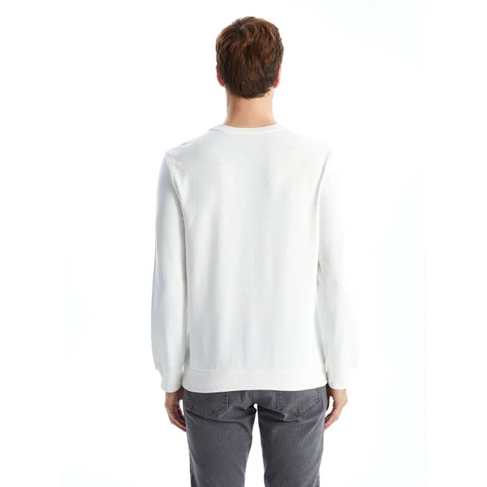 LCWAIKIKI Classic EKRU Bisiklet Yaka Uzun Kollu Baskılı Erkek Sweatshirt