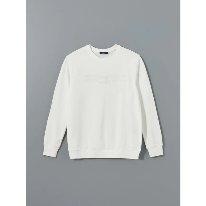 LCWAIKIKI Classic EKRU Bisiklet Yaka Uzun Kollu Baskılı Erkek Sweatshirt