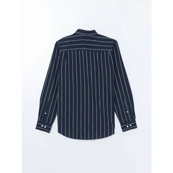LCWAIKIKI Classic LACİVERT Regular Fit Uzun Kollu Çizgili Erkek Gömlek