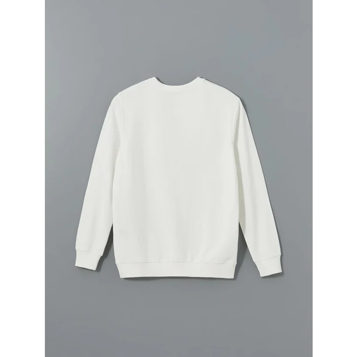 LCWAIKIKI Classic EKRU Bisiklet Yaka Uzun Kollu Baskılı Erkek Sweatshirt