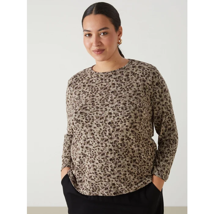 LC WAIKIKI BEJ Bisiklet Yaka Leopar Desenli Kadın Bluz