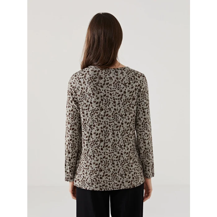 LC WAIKIKI BEJ Bisiklet Yaka Leopar Desenli Kadın Bluz