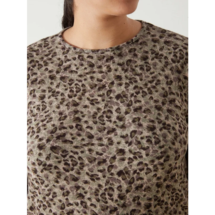 LC WAIKIKI BEJ Bisiklet Yaka Leopar Desenli Kadın Bluz