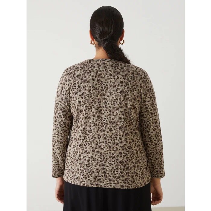 LC WAIKIKI BEJ Bisiklet Yaka Leopar Desenli Kadın Bluz