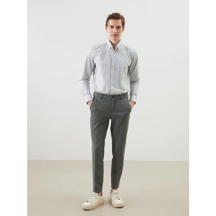 LCWAIKIKI Classic YEŞİL Regular Fit Uzun Kollu Çizgili Erkek Gömlek