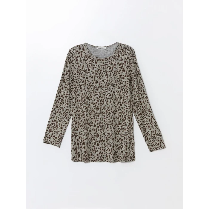 LC WAIKIKI BEJ Bisiklet Yaka Leopar Desenli Kadın Bluz