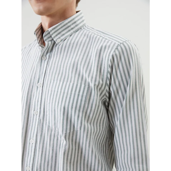 LCWAIKIKI Classic YEŞİL Regular Fit Uzun Kollu Çizgili Erkek Gömlek